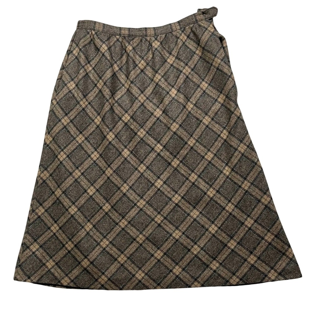 Vintage Century Of Boston Wool Skirt Size 12 30" Brown Plaid Midi Length